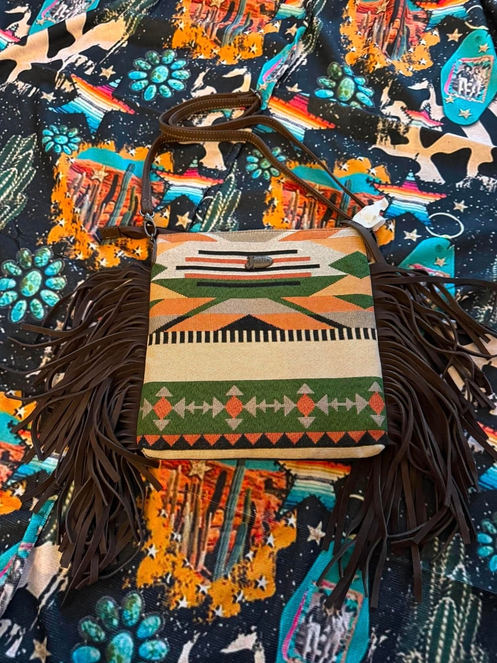 Justin Fringe Crossbody Bag with Southwestern Stripe Pattern